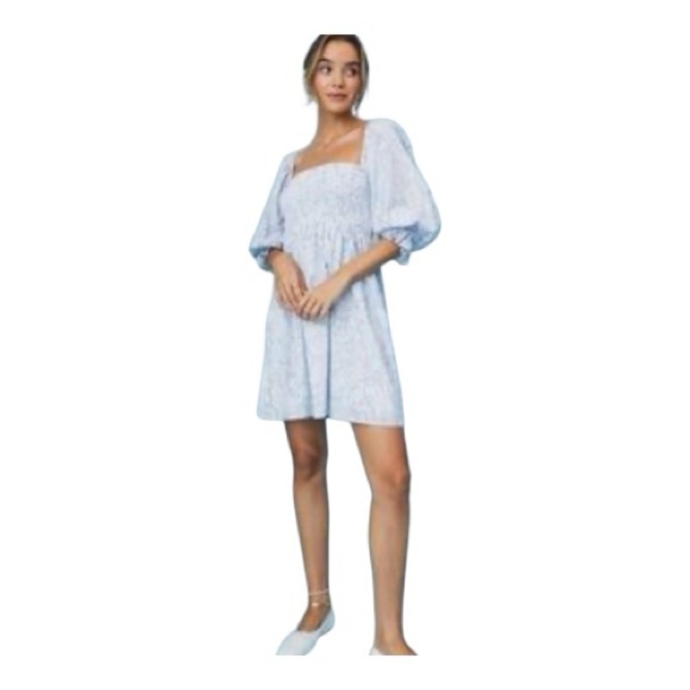 Kourt Portia Smocked Light Blue Mini Dress Size Medium